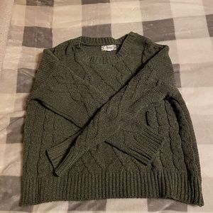 lightly worn forest green cable knit sweater